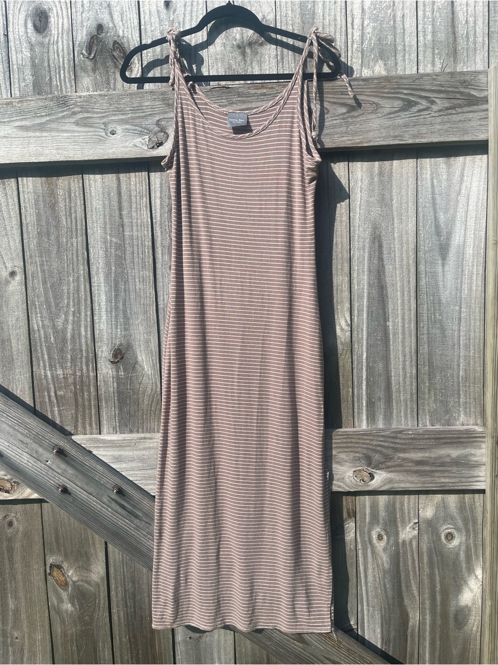 Olivia Rae Striped Tie-Shoulder Midi Dress - Taupe & White